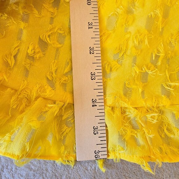 Tie Front Ruffle Hem Smock Dress Large Size 8/10 Yellow Eyelash Texture Fringe - Picture 6 of 9